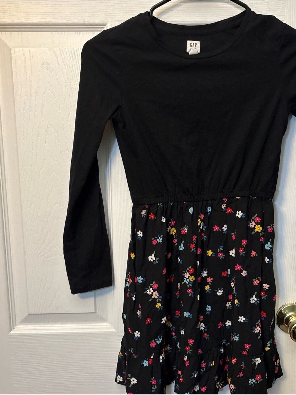 GAP Black Long-Sleeve Dress with Multicolor Floral Skirt